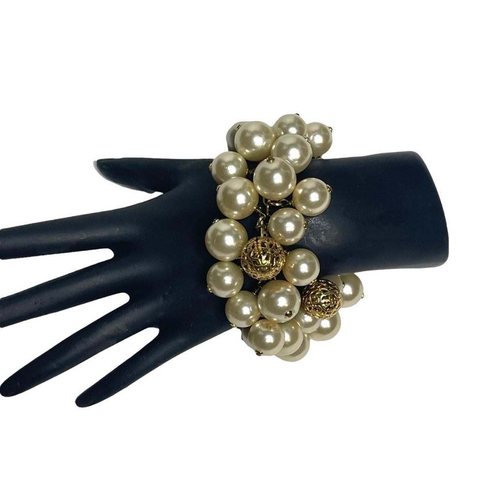 Vintage Signed Scorpios Paris Baroque Pearl and Gold Bead Chain Bracelet - Picture 8 of 15